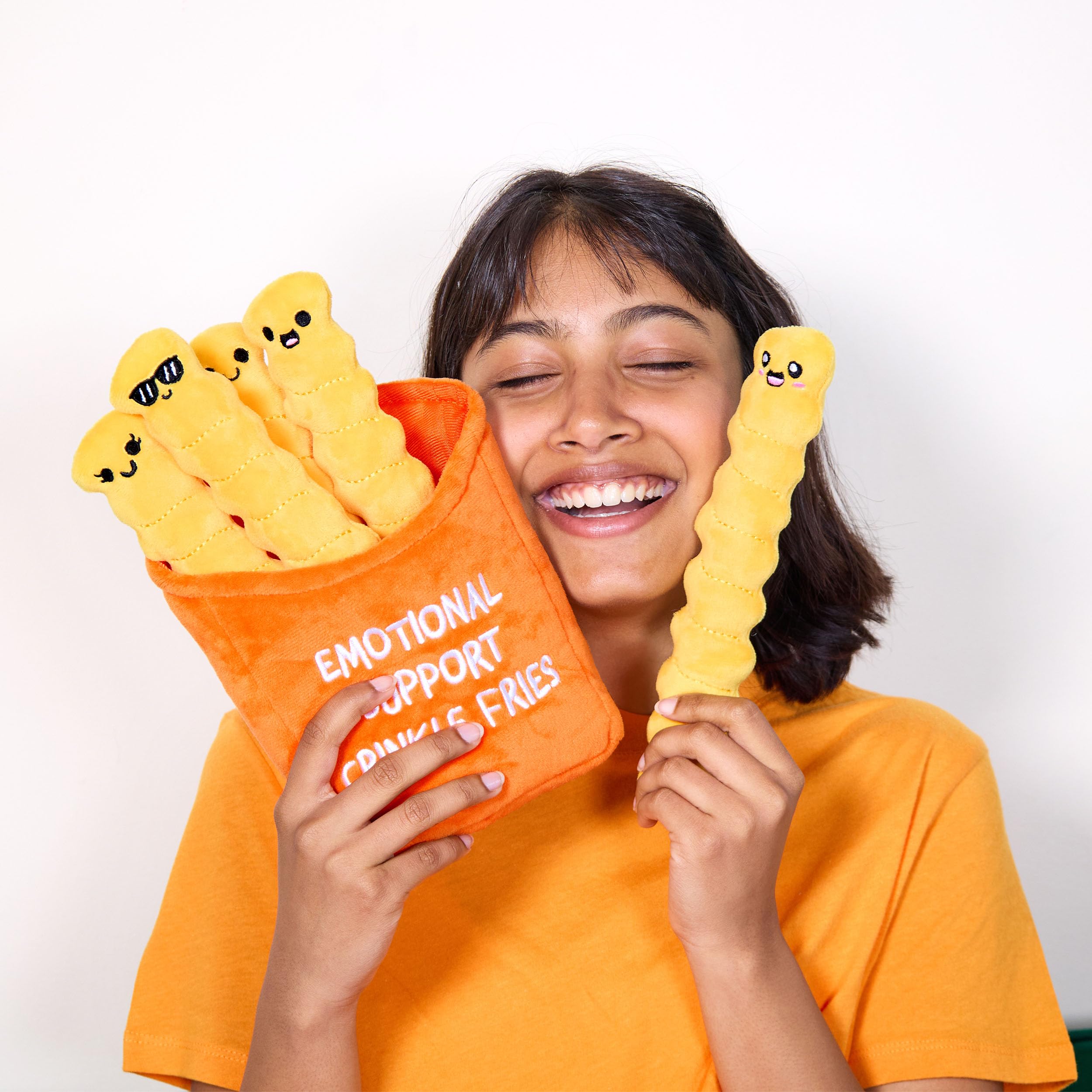 Emotional Support Crinkle Fries Plush Set - 5 Squishy Fries in a Container