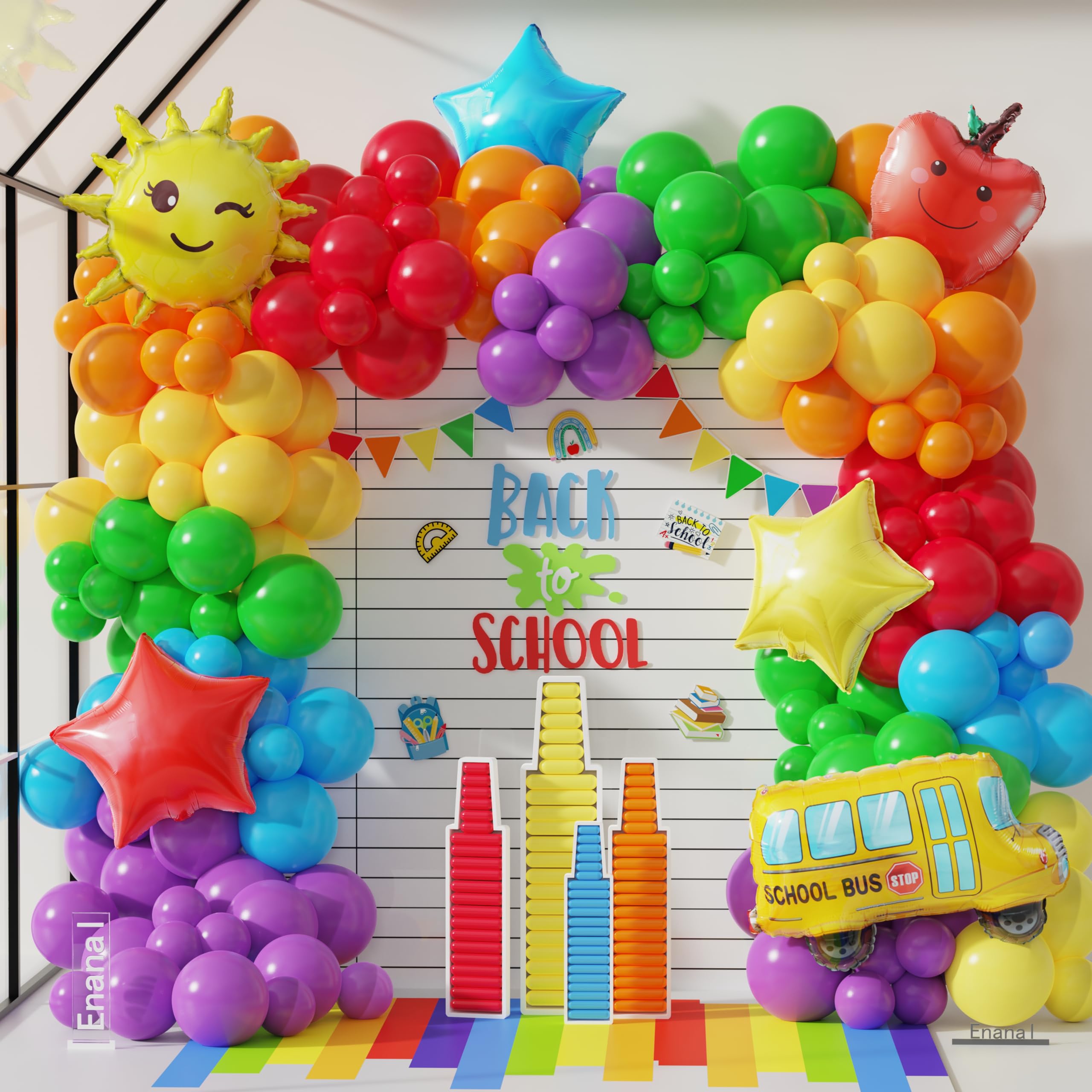 Enanal 158-Piece Rainbow Back to School Balloon Garland Arch Kit with Foil Balloons