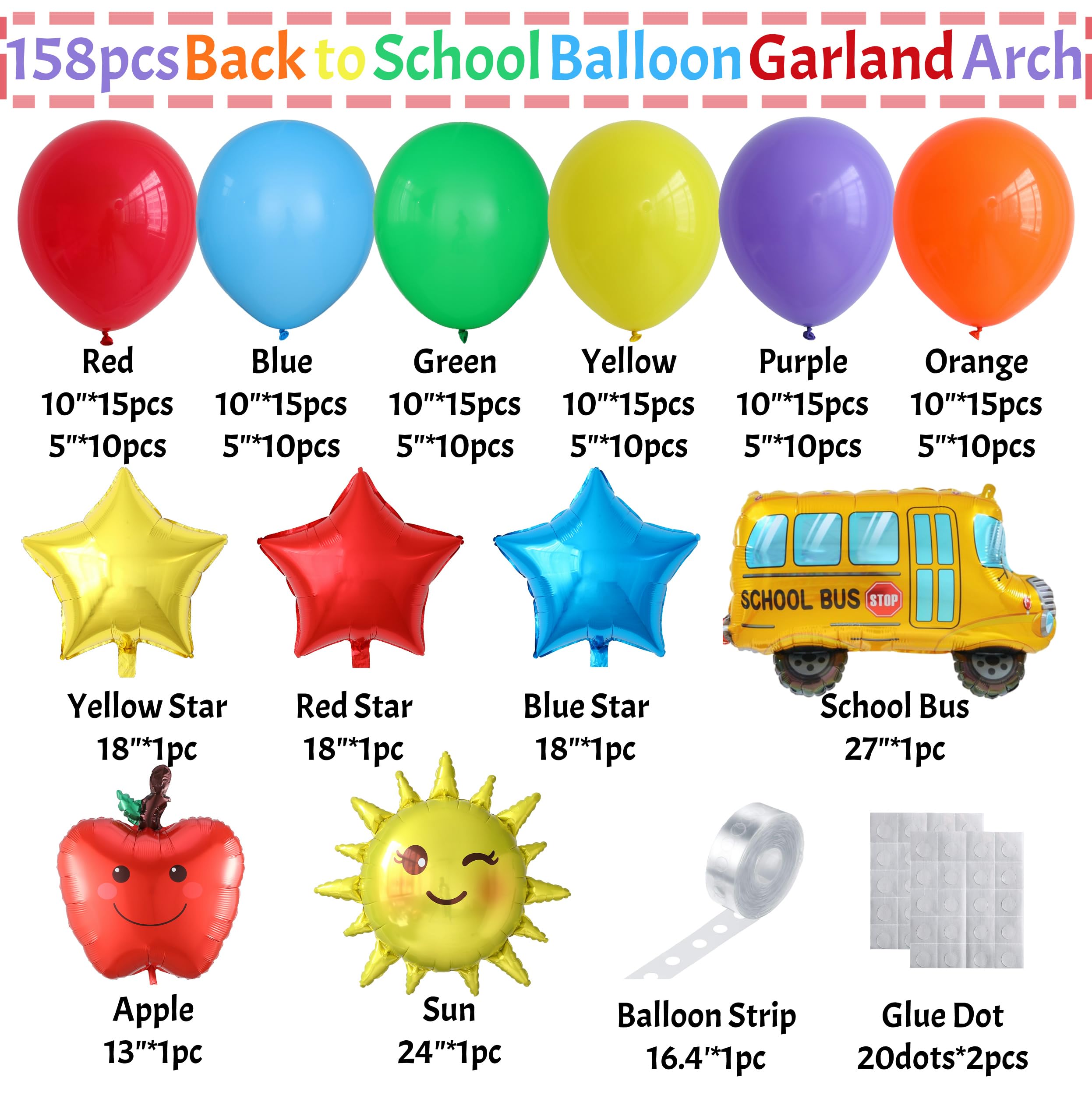 Enanal 158-Piece Rainbow Back to School Balloon Garland Arch Kit with Foil Balloons