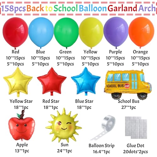 Enanal 158-Piece Rainbow Back to School Balloon Garland Arch Kit with Foil Balloons