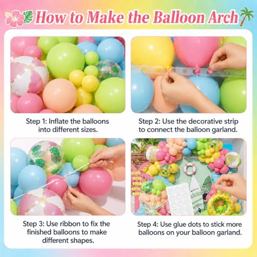 Enanal 162-Piece Tropical Pool Party Balloon Set – Pastel Latex & Foil Balloons with Beach Ball, Swimming Ring, and Arch Accessories