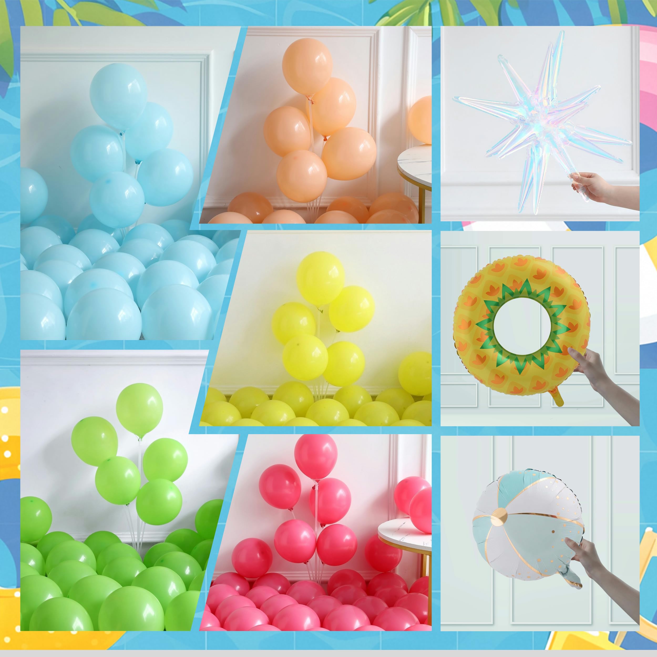Enanal 162-Piece Tropical Pool Party Balloon Set – Pastel Latex & Foil Balloons with Beach Ball, Swimming Ring, and Arch Accessories