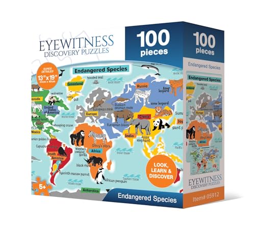 Endangered Species Jigsaw Puzzle for Kids – 100 Pieces, 13x19 Inches, Ages 5+