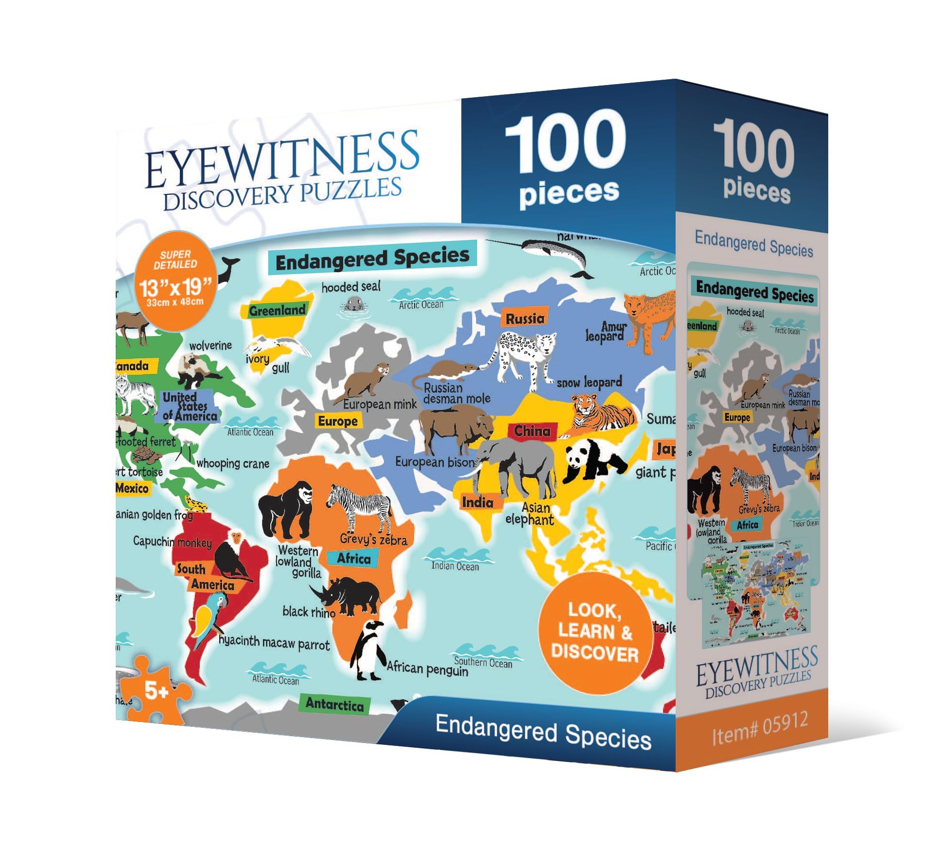 Endangered Species Jigsaw Puzzle for Kids – 100 Pieces, 13x19 Inches, Ages 5+