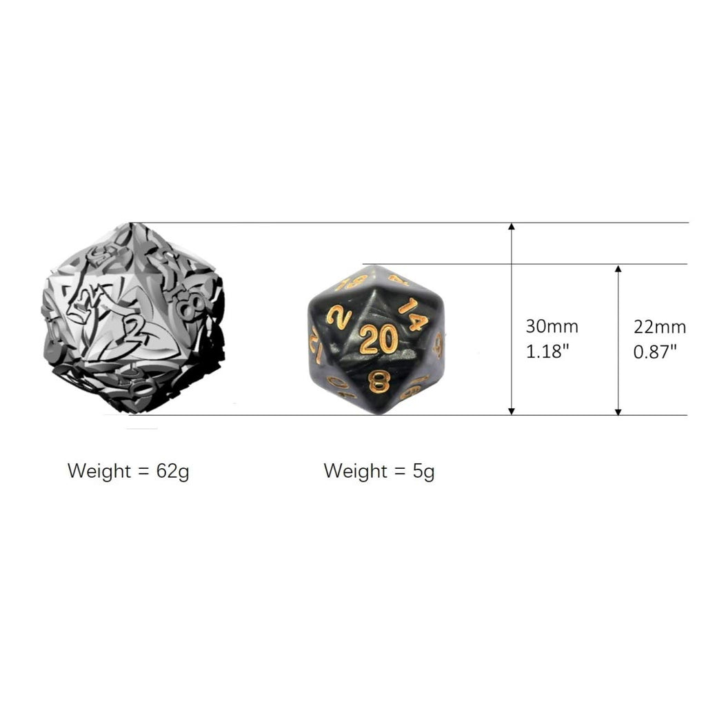Endless Chaos Rainbow D20 Dice with Celtic Knots – Solid Metal, Extra Large for D&D & TTRPGs