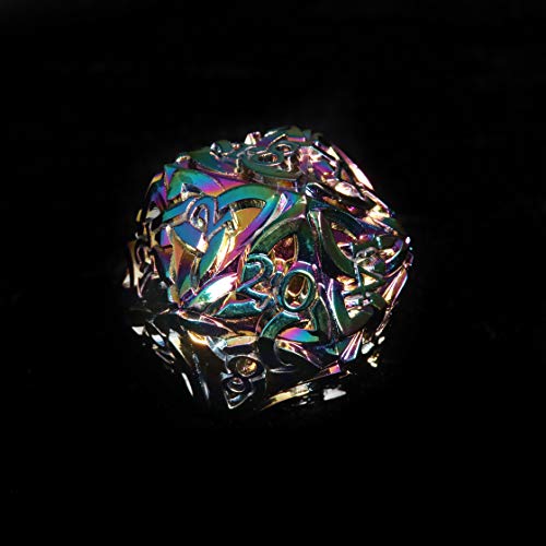 Endless Chaos Rainbow D20 Dice with Celtic Knots – Solid Metal, Extra Large for D&D & TTRPGs