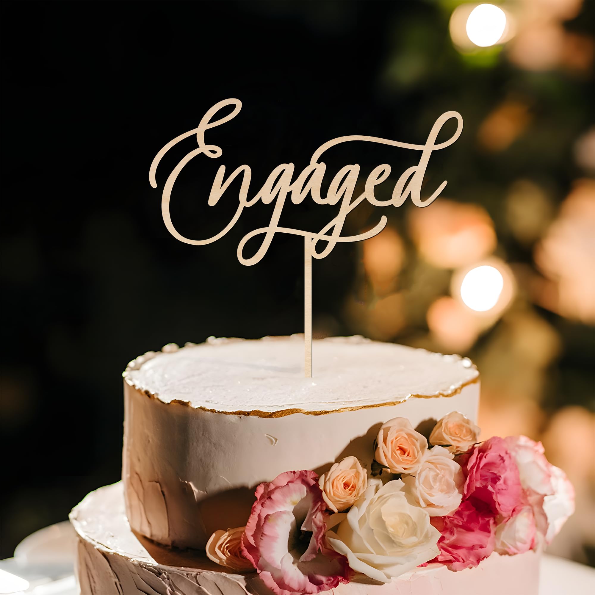 Engagement Cake Topper – Wooden “Engaged” Decoration by Party to Be