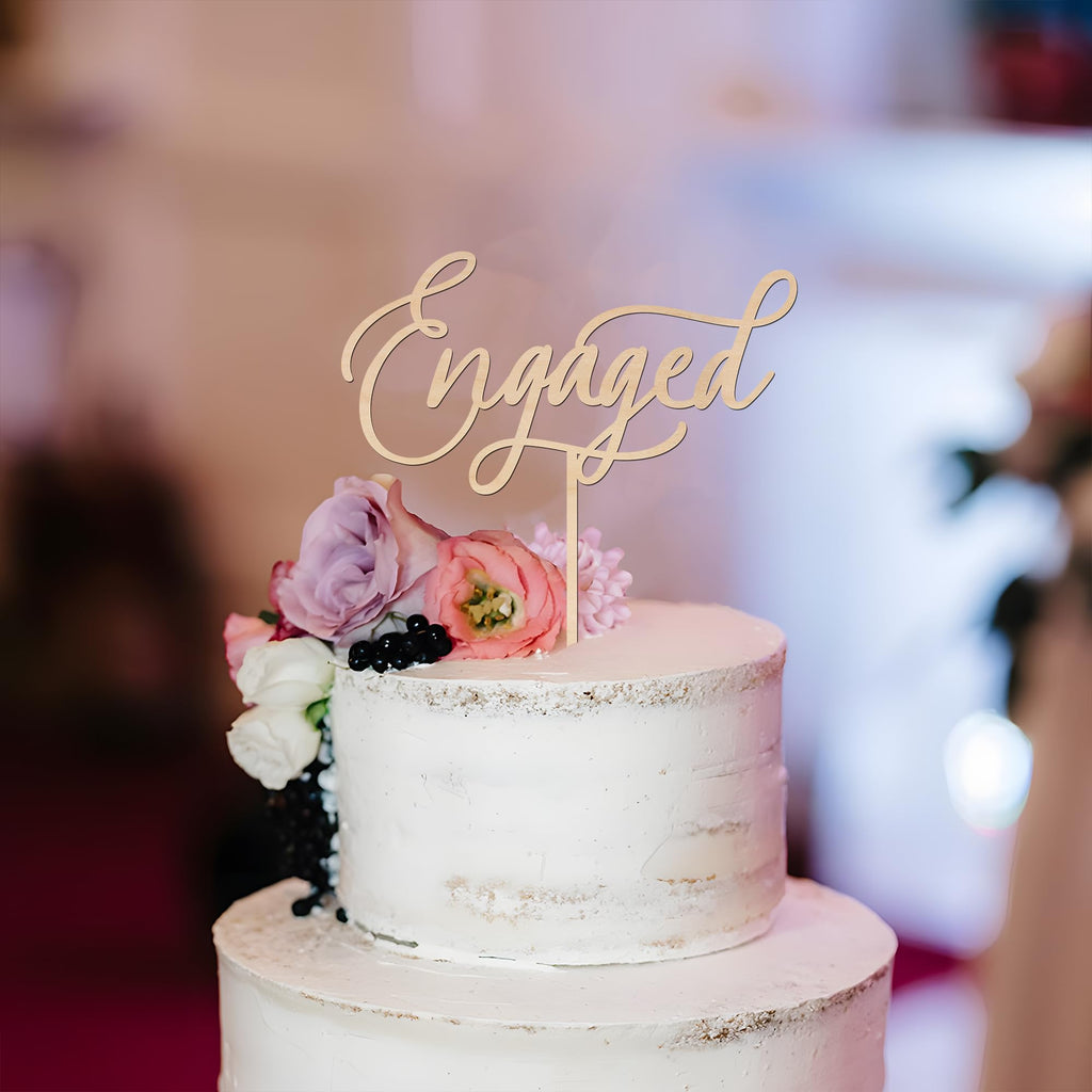 Engagement Cake Topper – Wooden “Engaged” Decoration by Party to Be