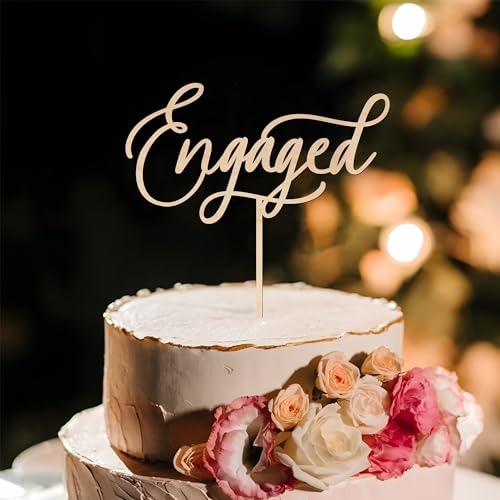 Engagement Cake Topper – Wooden “Engaged” Decoration by Party to Be