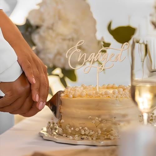 Engagement Cake Topper – Wooden “Engaged” Decoration by Party to Be