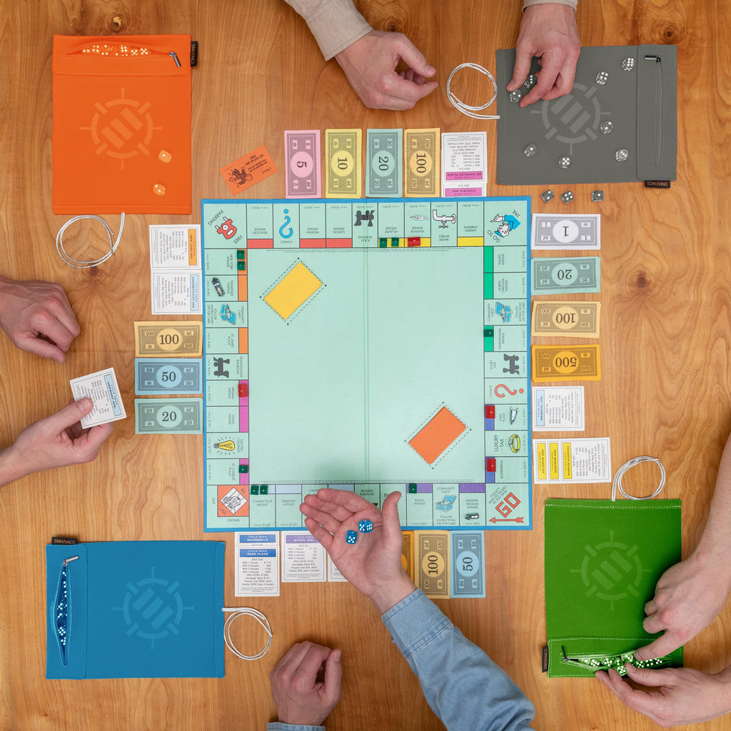 ENHANCE Roll on a Scroll Dice Mat + 12 D6 Dice - Orange - Soft Portable Dice Roller for Board Games