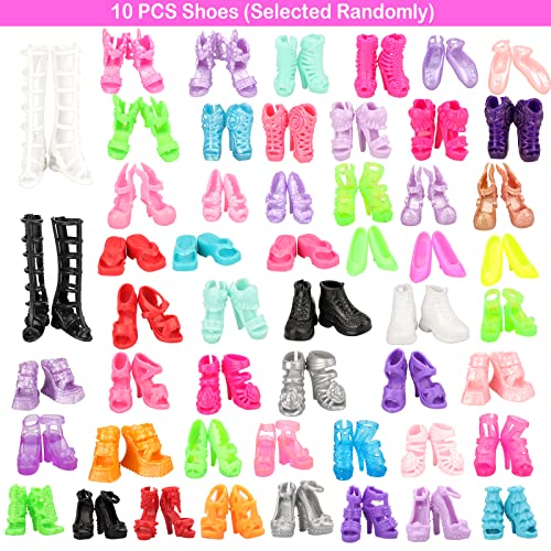 ENOCHT 40-Piece Doll Clothes Set: 6 Pants Outfits, 10 Shoes, 15 Makeup Tools, 9 Tableware for 11.5-Inch Dolls