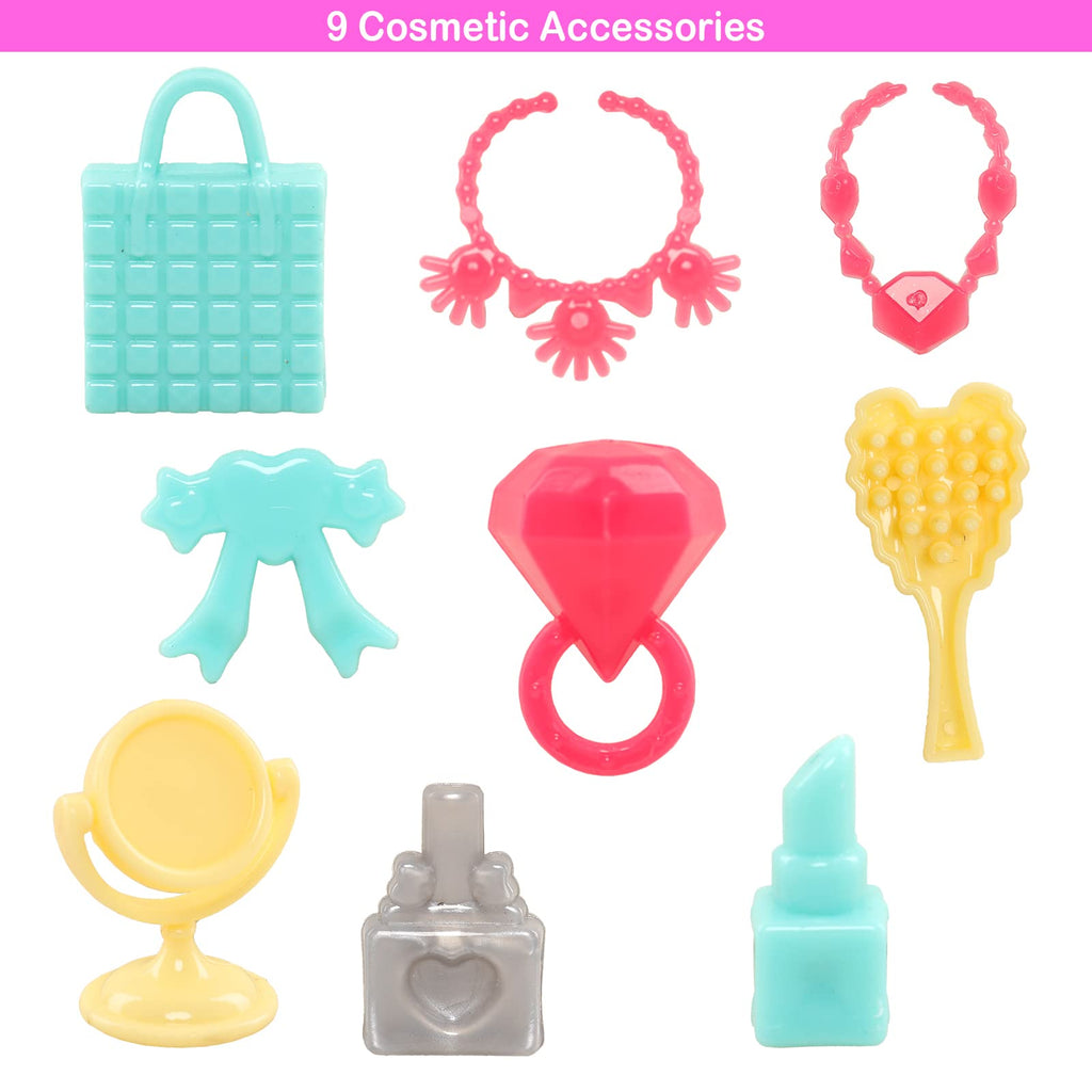 ENOCHT 40-Piece Doll Clothes Set: 6 Pants Outfits, 10 Shoes, 15 Makeup Tools, 9 Tableware for 11.5-Inch Dolls