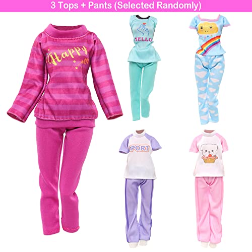 ENOCHT 40-Piece Doll Clothes Set: 6 Pants Outfits, 10 Shoes, 15 Makeup Tools, 9 Tableware for 11.5-Inch Dolls