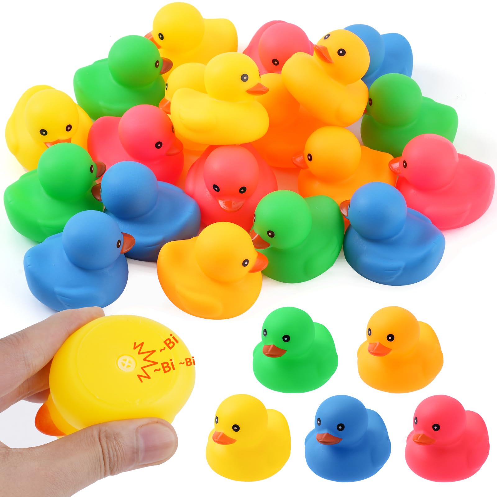 Ensbelei 20-Pack Yellow Rubber Ducks – 5-Color Squeaky Bath Toys for Toddlers & Party Decorations