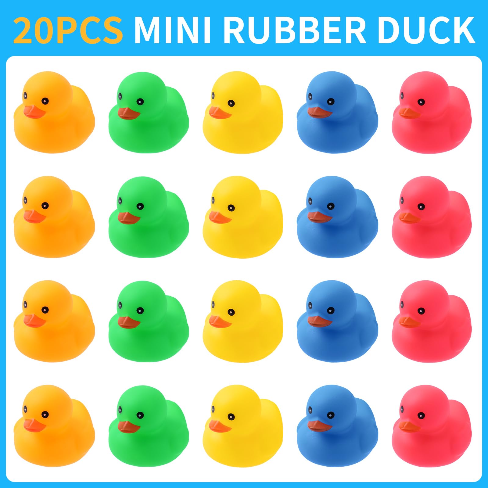 Ensbelei 20-Pack Yellow Rubber Ducks – 5-Color Squeaky Bath Toys for Toddlers & Party Decorations