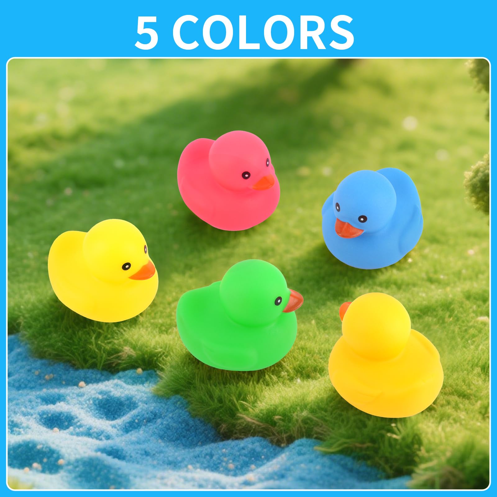 Ensbelei 20-Pack Yellow Rubber Ducks – 5-Color Squeaky Bath Toys for Toddlers & Party Decorations