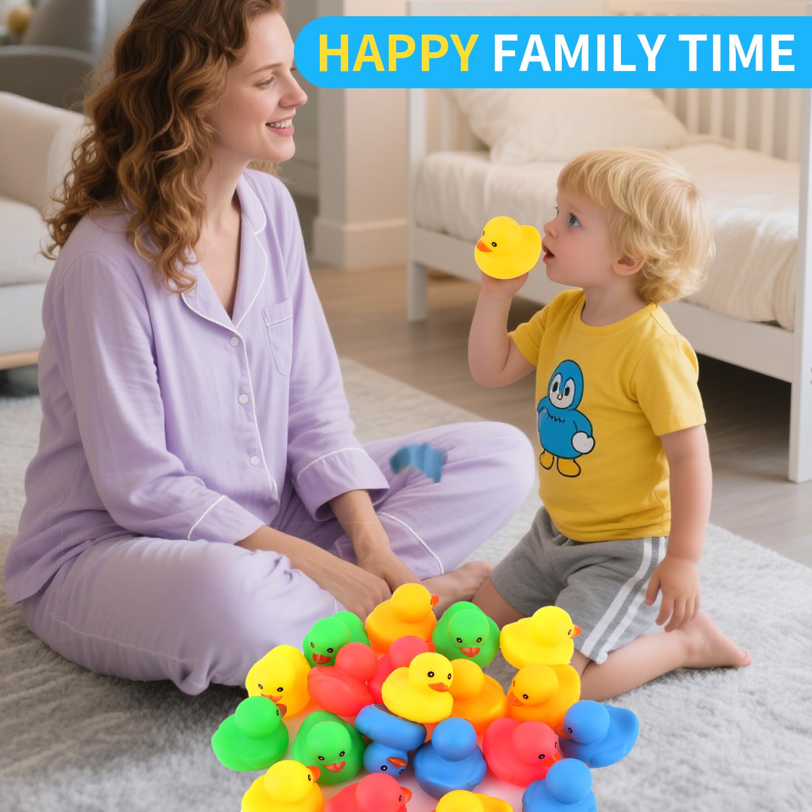 Ensbelei 20-Pack Yellow Rubber Ducks – 5-Color Squeaky Bath Toys for Toddlers & Party Decorations