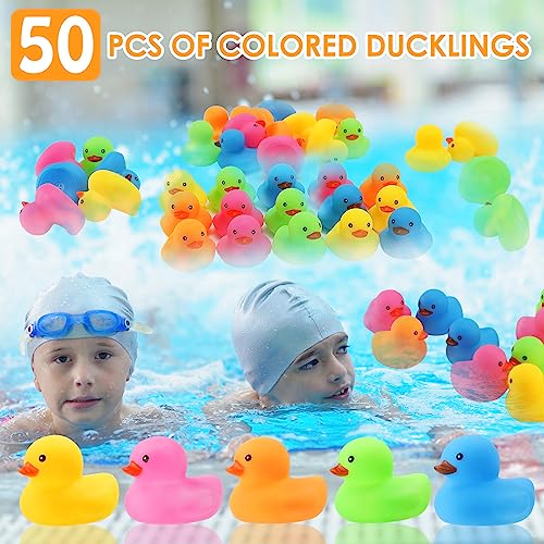 Ensbelei 50-Pack Mini Rubber Duck Bath Toys – Multicolor Floating Ducks for Baby Shower Favors, Pool Parties, and Sensory Play