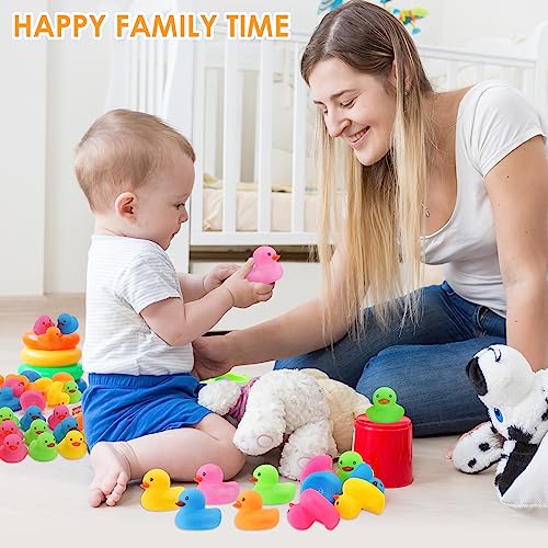 Ensbelei 50-Pack Mini Rubber Duck Bath Toys – Multicolor Floating Ducks for Baby Shower Favors, Pool Parties, and Sensory Play