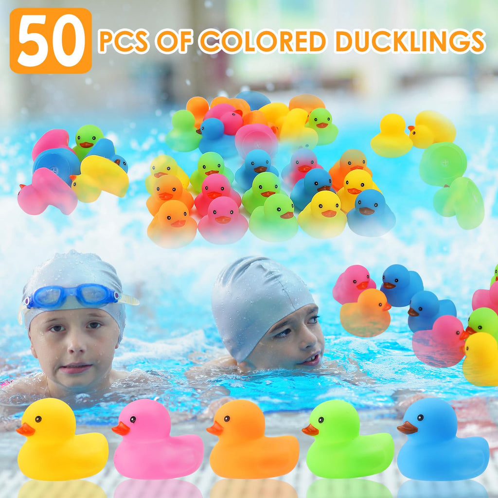 Ensbelei 50-Pack Mini Rubber Duck Bath Toys – Multicolor Floating Ducks for Baby Shower Favors, Pool Parties, and Sensory Play