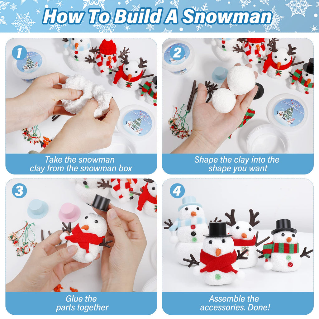 EOBOH 10-Pack DIY Snowman Craft Kit for Kids – Build Multiple Snowmen with Air-Dry Clay and Accessories, Christmas Indoor Activity