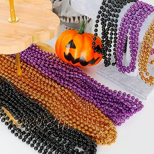 EOBOH 100 Pack Halloween Bead Necklaces – Purple, Black & Orange Party Favors, 33 Inches Each