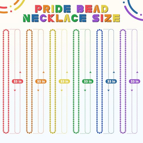 EOBOH 50-Pack Pride Bead Necklaces – 6 Styles Metallic Rainbow Bulk for LGBTQ Parades