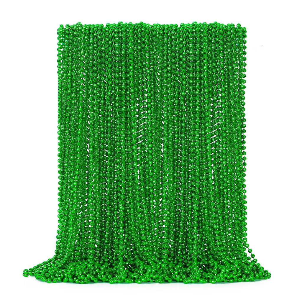 EOBOH 50-Pack St. Patrick's Day Green Bead Necklaces – Metallic Plastic, 33-Inch, Bulk Party Favors