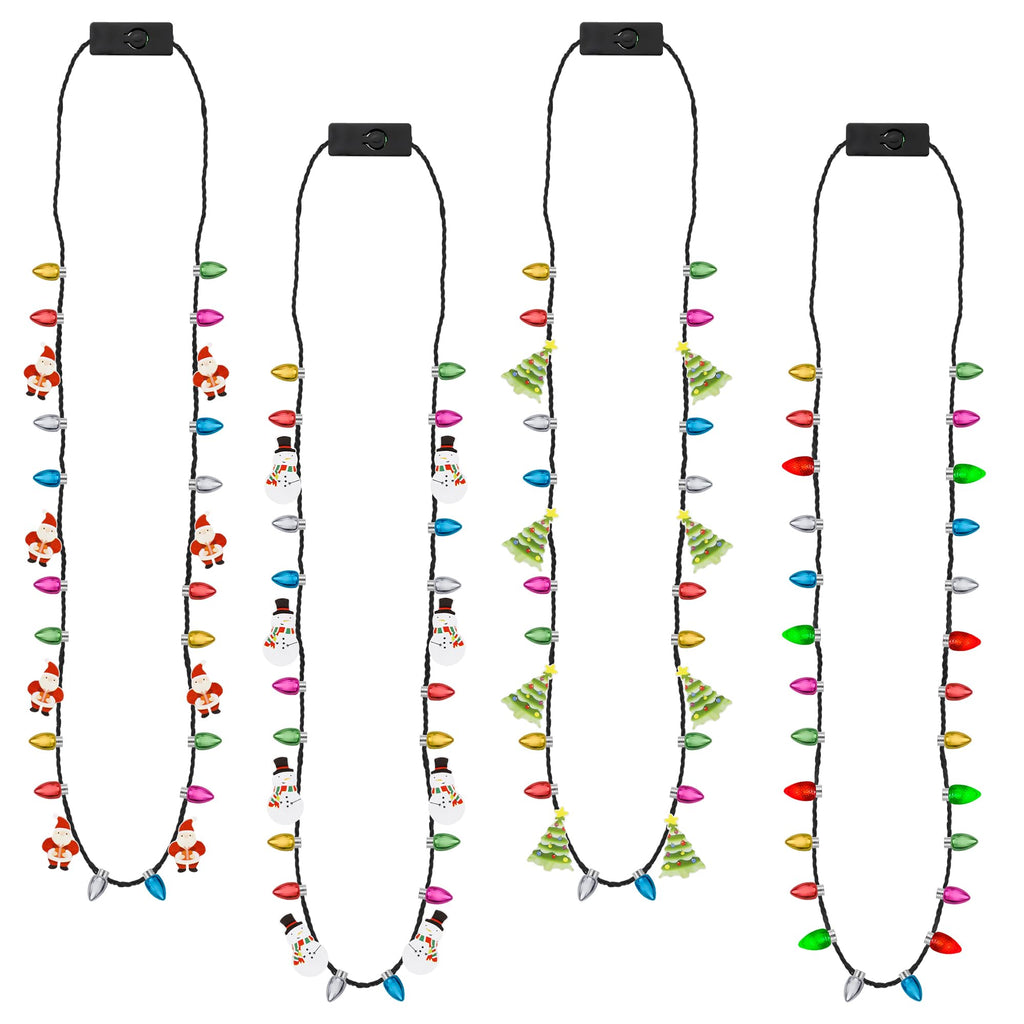 EOBOH Christmas Necklace Set - 4 Light-Up LED Necklaces with 26 Bulbs, 3 Modes for Xmas Parties