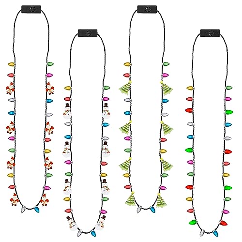 EOBOH Christmas Necklace Set - 4 Light-Up LED Necklaces with 26 Bulbs, 3 Modes for Xmas Parties