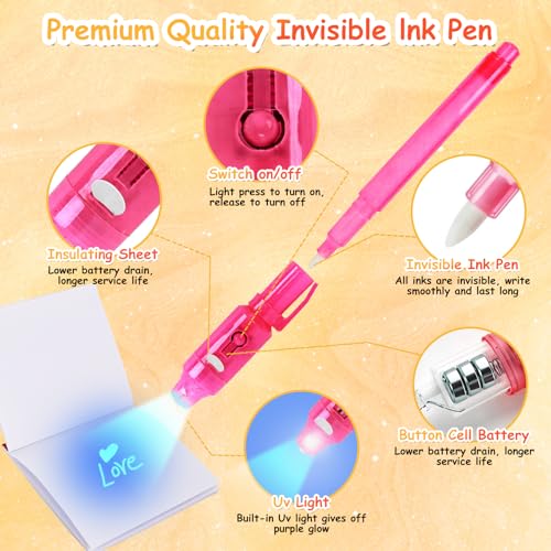 EODVICS 12-Pack Invisible Ink Spy Pen Kit with Mini Notebooks and UV Light - Secret Message Fun for Kids 3+