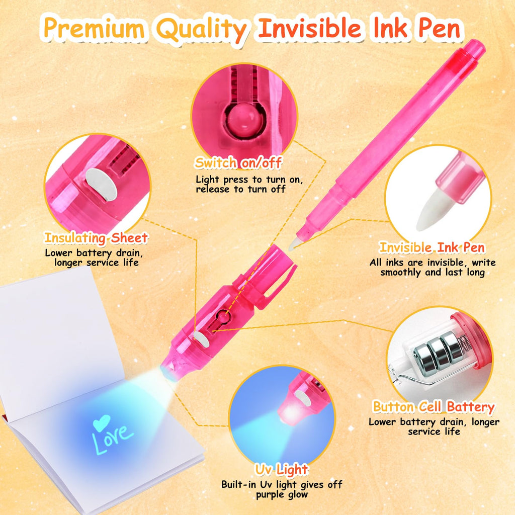 EODVICS 12-Pack Invisible Ink Spy Pen Kit with Mini Notebooks and UV Light - Secret Message Fun for Kids 3+