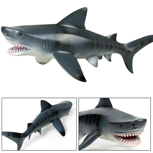 EOIVSH 11-Inch Tiger Shark Toy - Realistic Hand-Painted Plastic Figurine for Bath, Pool, Cake Topper, and Ocean Education