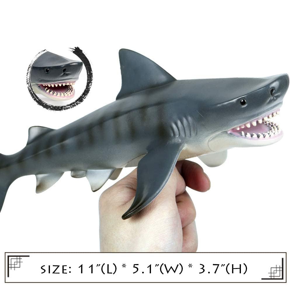 EOIVSH 11-Inch Tiger Shark Toy - Realistic Hand-Painted Plastic Figurine for Bath, Pool, Cake Topper, and Ocean Education