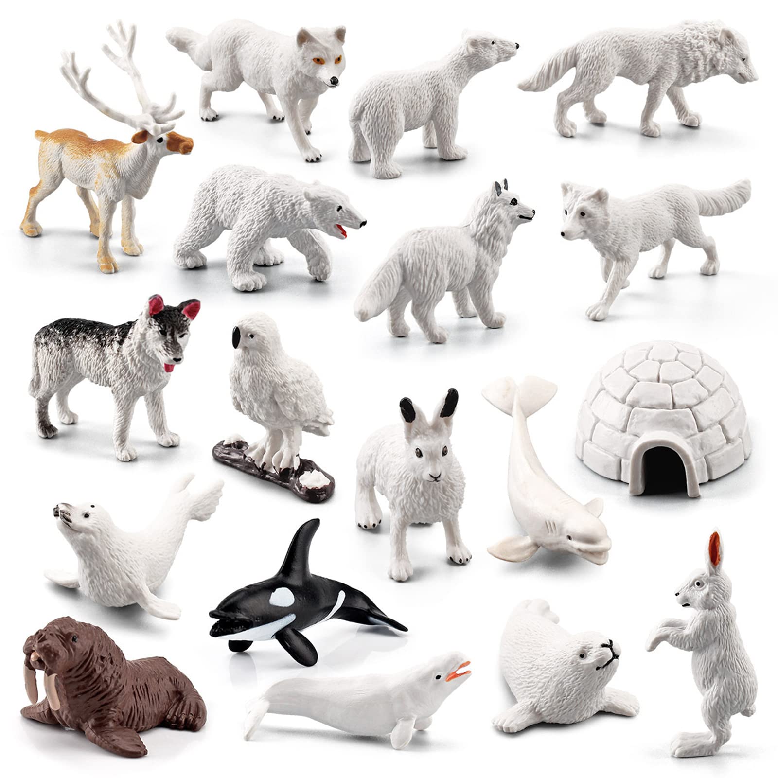 EOIVSH 18-Piece Arctic Animal Figures Set - Hand Painted Polar Toy Figurines