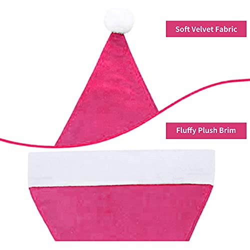 Eoocan Pink Santa Hat for Kids - Double-Layer Thickened Velvet Plush with Soft Faux Fur Brim