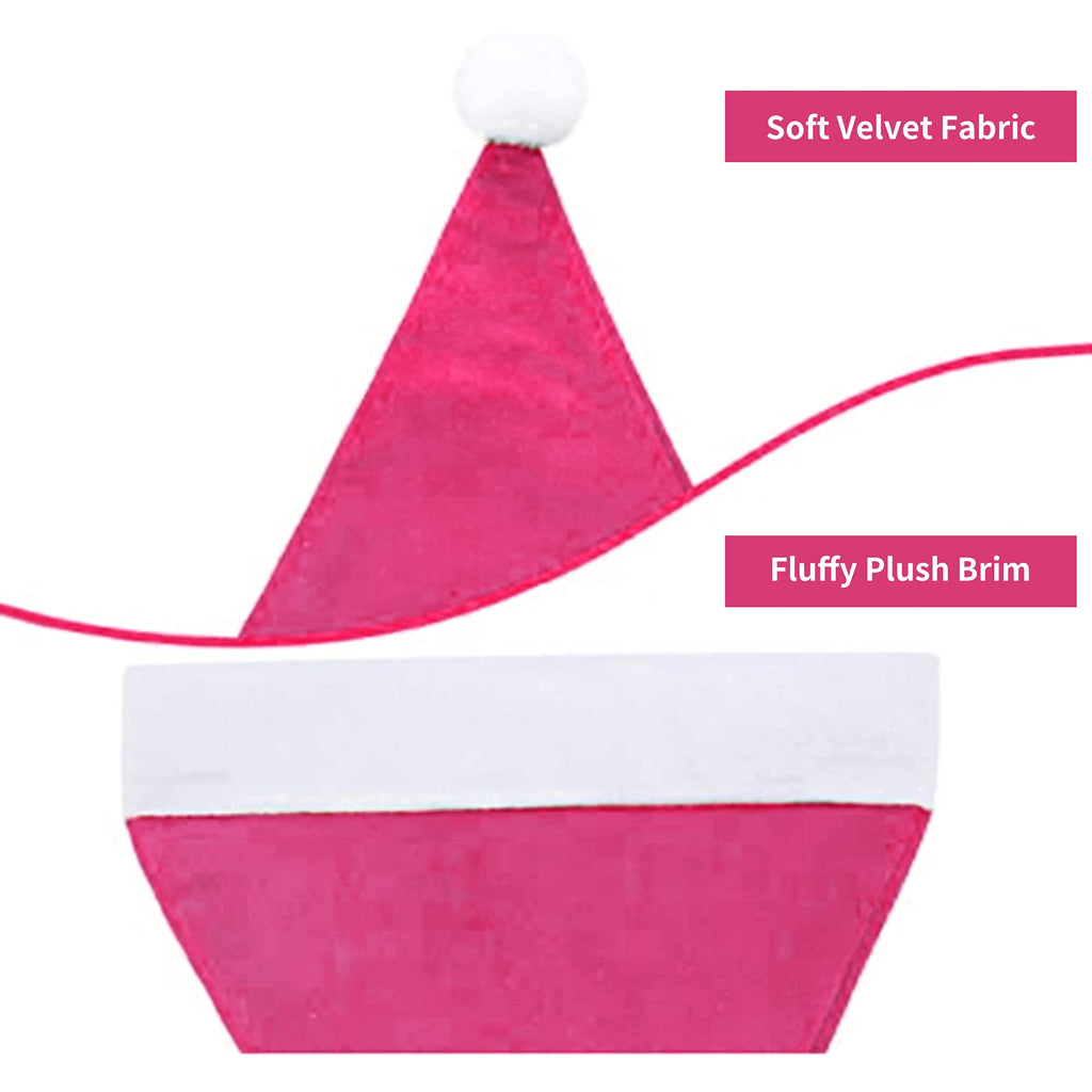 Eoocan Pink Santa Hat for Kids - Double-Layer Thickened Velvet Plush with Soft Faux Fur Brim