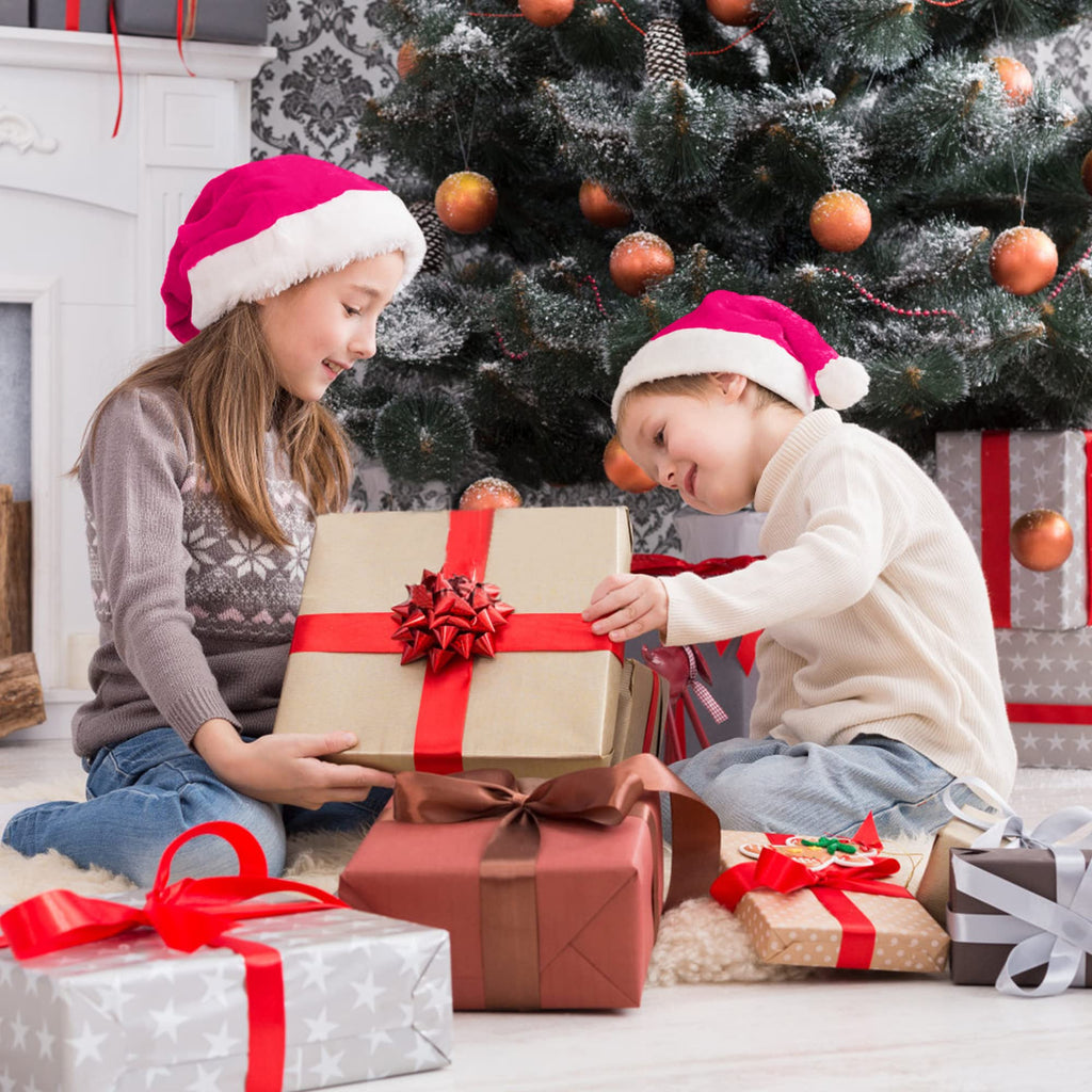 Eoocan Pink Santa Hat for Kids - Double-Layer Thickened Velvet Plush with Soft Faux Fur Brim