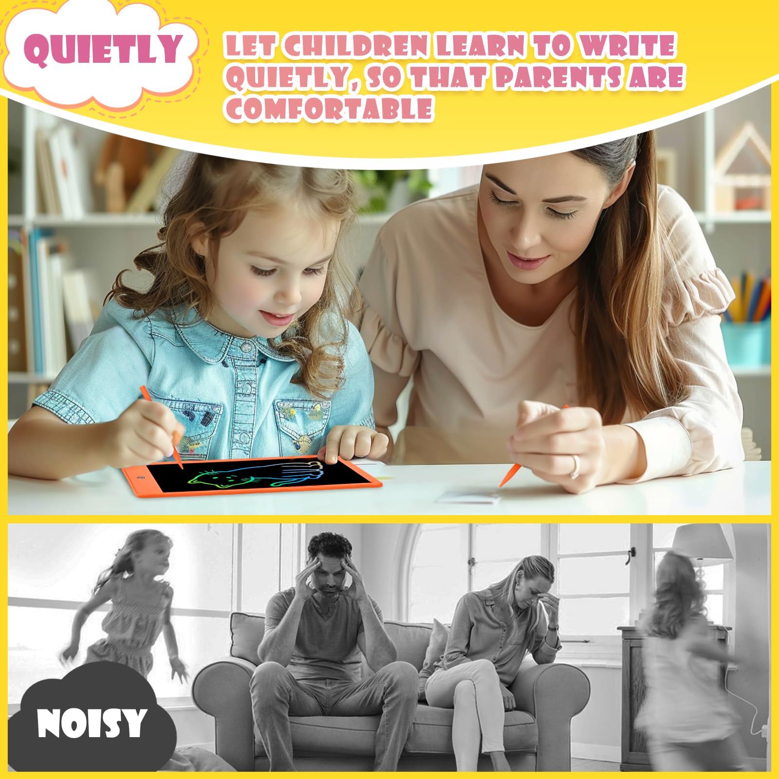 EooCoo 10-Inch LCD Writing Tablet for Kids Ages 3-7 - Reusable Drawing Pad with Lock Function, Travel-Friendly
