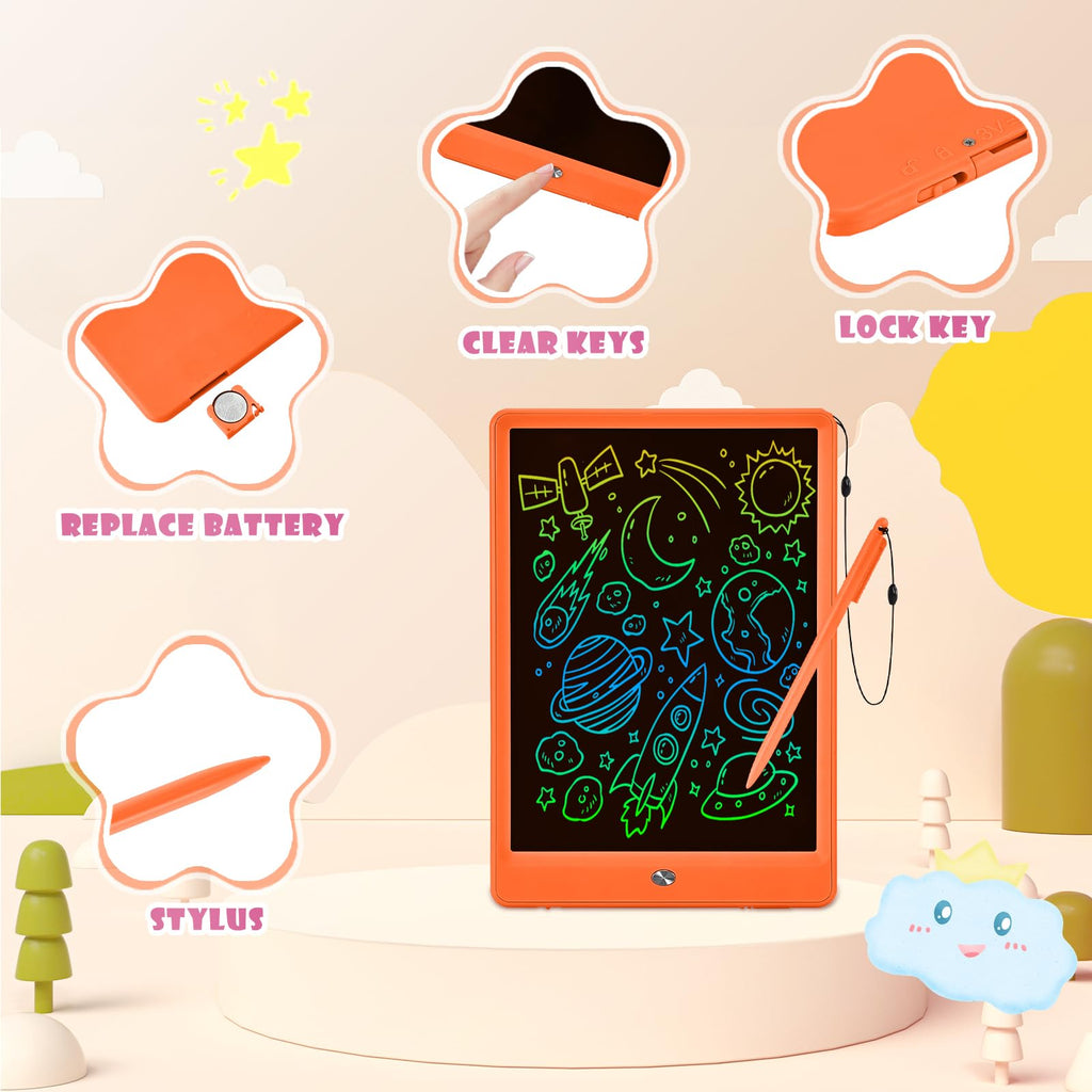 EooCoo 10-Inch LCD Writing Tablet for Kids Ages 3-7 - Reusable Drawing Pad with Lock Function, Travel-Friendly