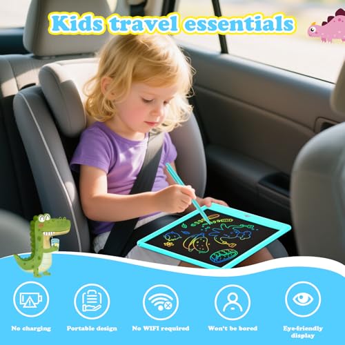 EooCoo 10 Inch LCD Writing Tablet for Kids – Blue Drawing Pad with Lock & Erase, Reusable Doodle Board for Ages 3-8, Travel-Friendly Educational Toy
