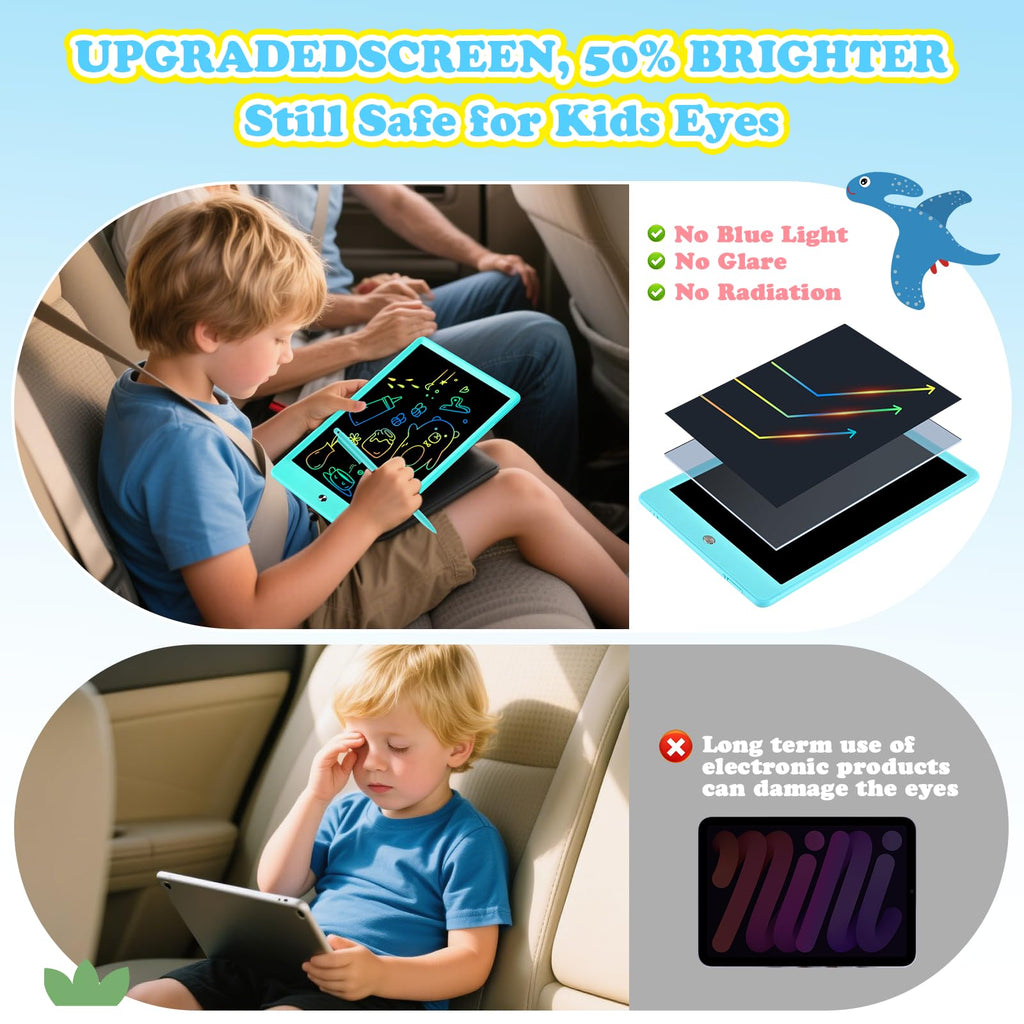 EooCoo 10 Inch LCD Writing Tablet for Kids – Blue Drawing Pad with Lock & Erase, Reusable Doodle Board for Ages 3-8, Travel-Friendly Educational Toy