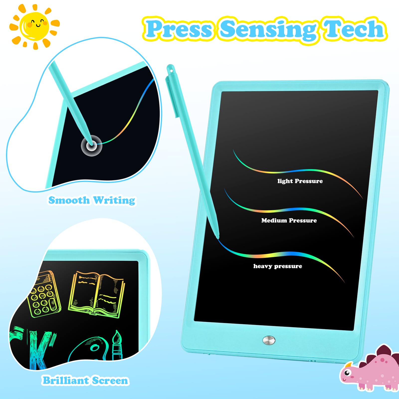 EooCoo 10 Inch LCD Writing Tablet for Kids – Blue Drawing Pad with Lock & Erase, Reusable Doodle Board for Ages 3-8, Travel-Friendly Educational Toy
