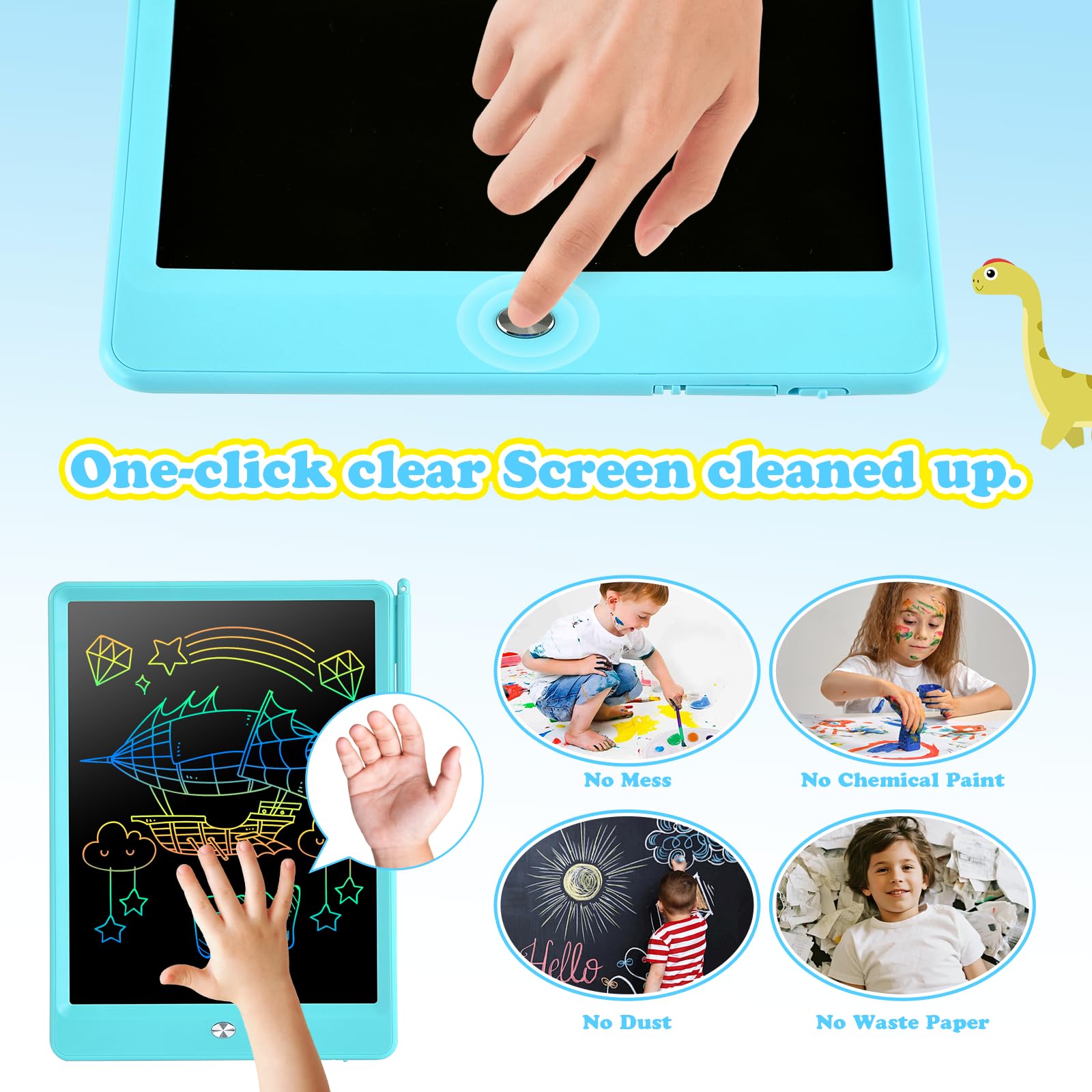 EooCoo 10 Inch LCD Writing Tablet for Kids – Blue Drawing Pad with Lock & Erase, Reusable Doodle Board for Ages 3-8, Travel-Friendly Educational Toy