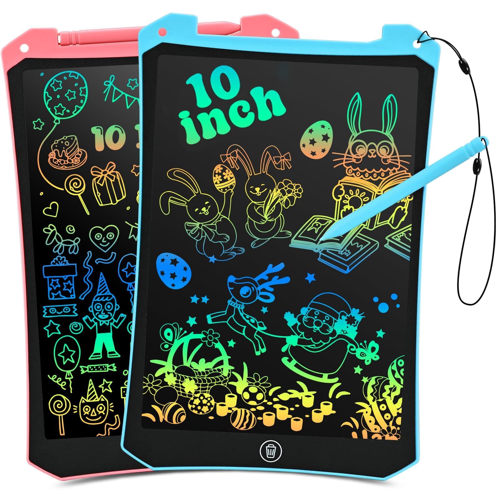 EooCoo Toddler LCD Writing Tablet 2 Pack - 10 Inch Pink & Blue Drawing Pads, Travel Essentials for Kids Ages 3-8, Reusable Doodle Board
