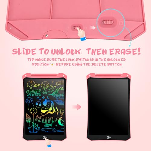EooCoo Toddler LCD Writing Tablet 2 Pack - 10 Inch Pink & Blue Drawing Pads, Travel Essentials for Kids Ages 3-8, Reusable Doodle Board