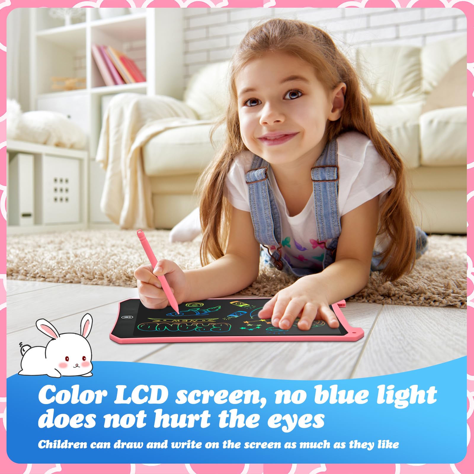 EooCoo Toddler LCD Writing Tablet 2 Pack - 10 Inch Pink & Blue Drawing Pads, Travel Essentials for Kids Ages 3-8, Reusable Doodle Board