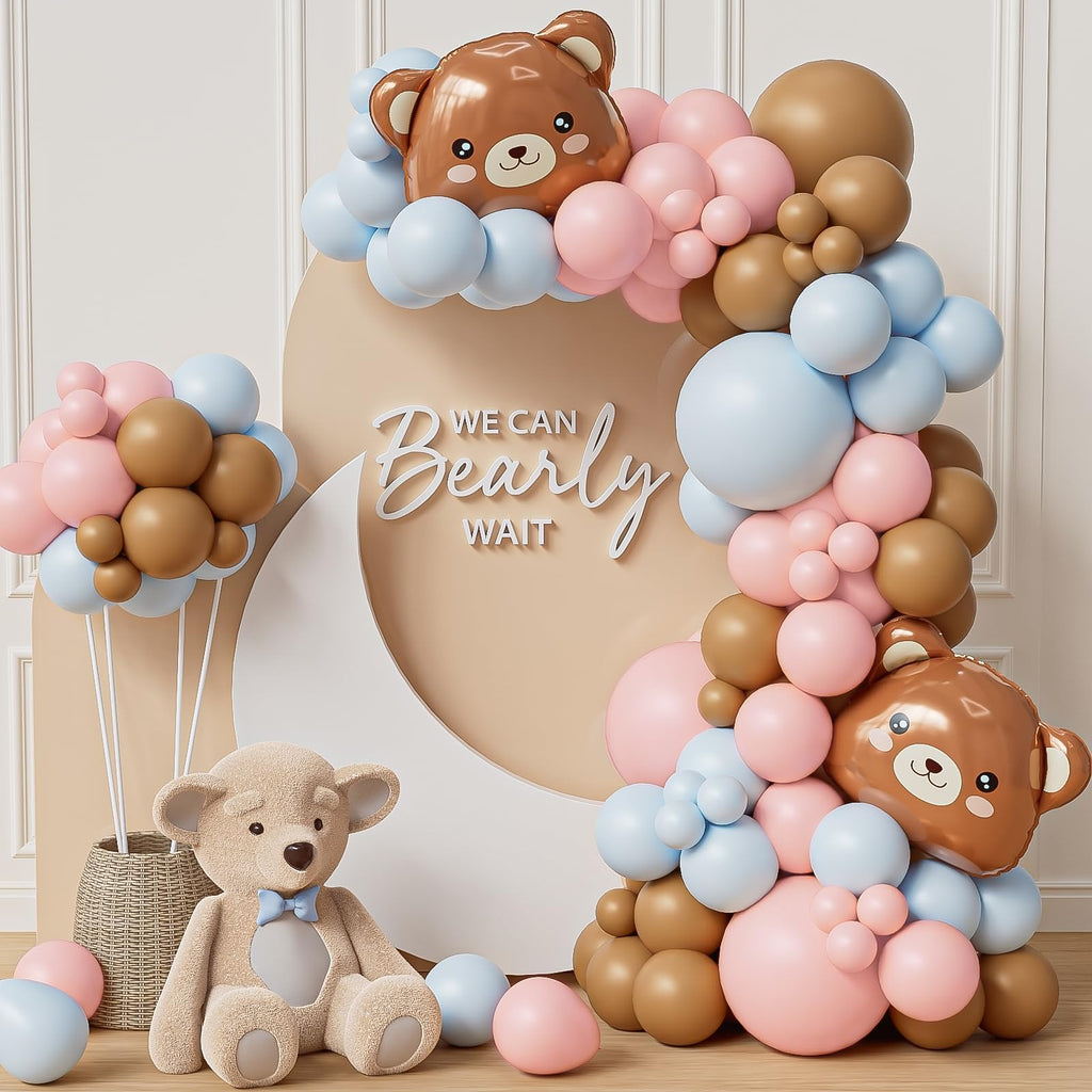 Eopelsm 121-Piece Bear Balloon Garland Arch Kit - Blue Pink Foil Balloons for Gender Reveal & Bear Theme Birthday Party Decorations