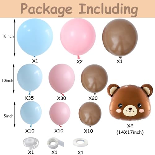 Eopelsm 121-Piece Bear Balloon Garland Arch Kit - Blue Pink Foil Balloons for Gender Reveal & Bear Theme Birthday Party Decorations
